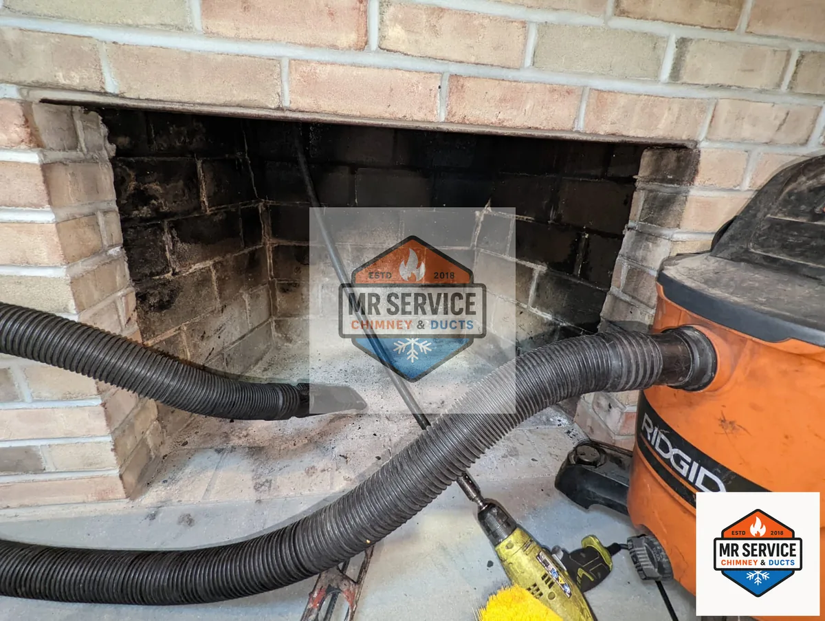Fireplace cleaning equipment connected to a residential firebox