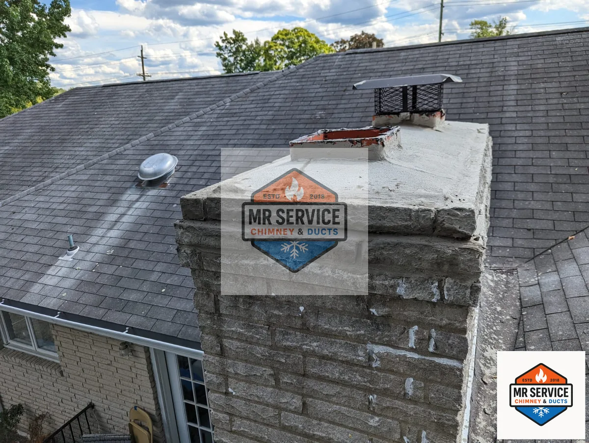 Stone chimney exterior after crown and cap attention